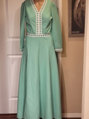 VTG 70s Shady Lane Jonathan Logan Mint Green Mod Knit Maxi Dress